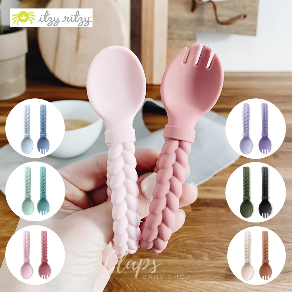 Itzy Ritzy Sweetie Spoons - Silicone Baby Fork & Spoon Set Amethyst & Purple Diamond