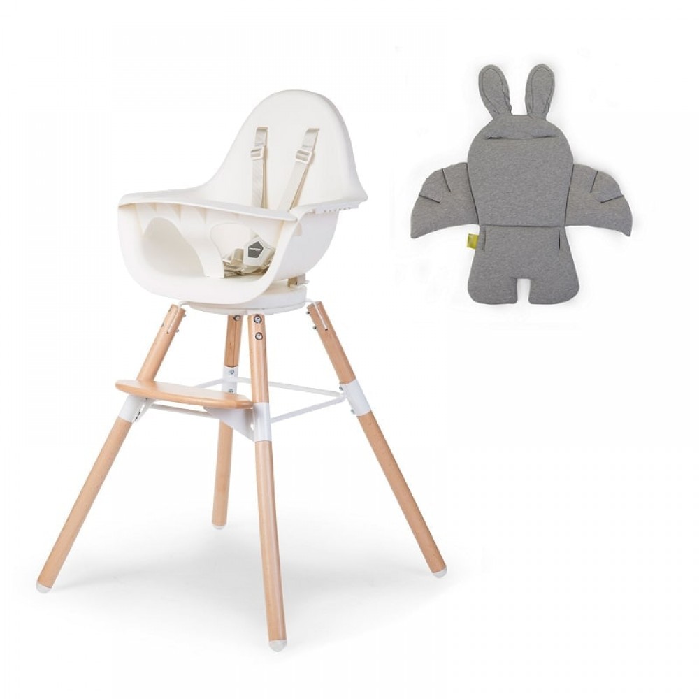 CHILDHOME Evolu One.80 旋轉成長餐椅連餐盤及坐墊( 兔仔造型灰色坐墊)